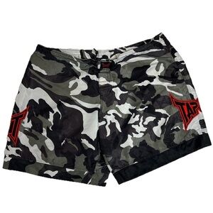 Y2K Tapout UFC Style Fight Shorts Mens 42 Camo Gray Black Red Logo